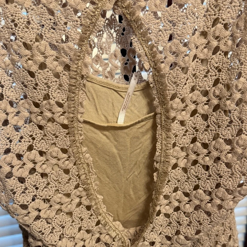 Free People Chic Beige Sleeveless Textured Mini Dress - Picture 7 of 7